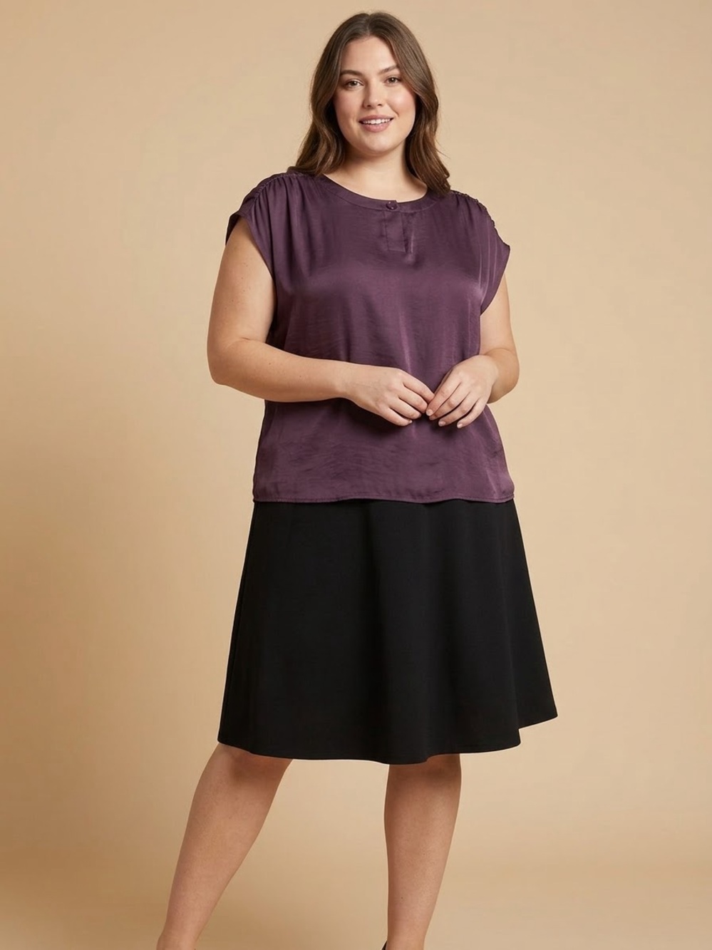 ModCloth Purple Satin Short Sleeve Button Keyhole Blouse Top Plus Size 1X